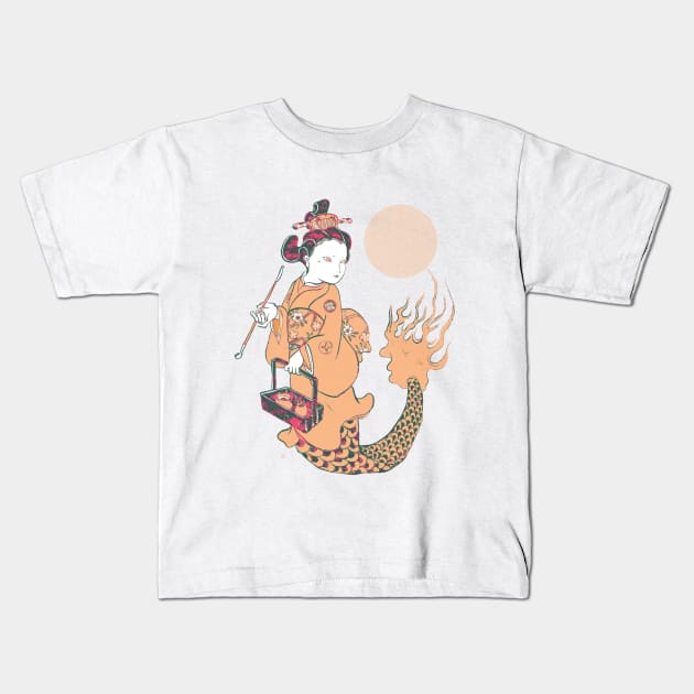 FIRE MERMAID Kids T-Shirt by miacomart